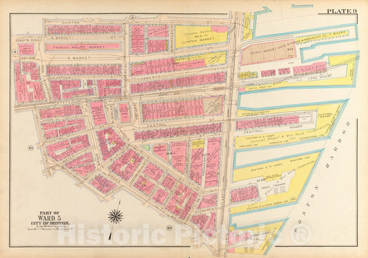 Historical Map, 1917 Atlas of The City of Boston, Boston Proper and Back Bay : Plate 9, Vintage Wall Art