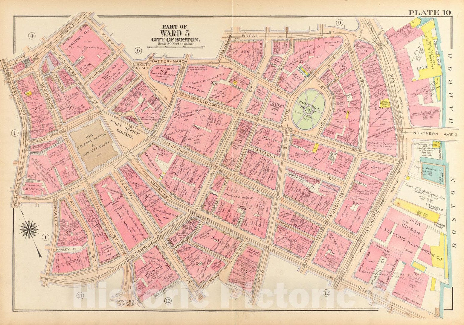 Historical Map, 1917 Atlas of The City of Boston, Boston Proper and Back Bay : Plate 10, Vintage Wall Art