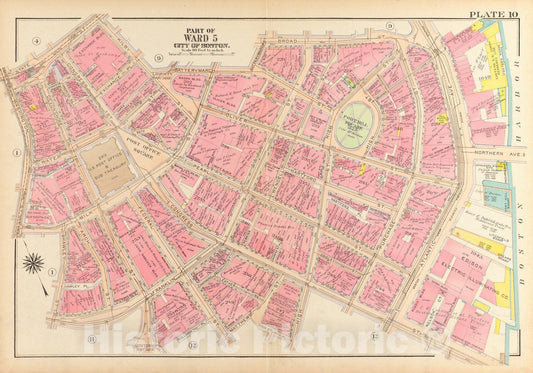 Historical Map, 1917 Atlas of The City of Boston, Boston Proper and Back Bay : Plate 10, Vintage Wall Art