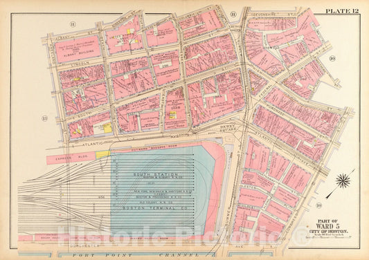 Historical Map, 1917 Atlas of the city of Boston, Boston proper and Back Bay : plate 12, Vintage Wall Art