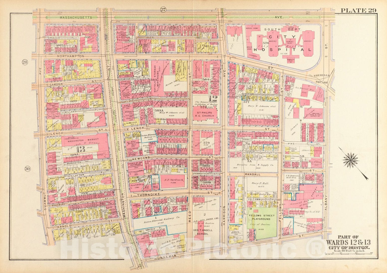 Historical Map, 1917 Atlas of The City of Boston, Boston Proper and Back Bay : Plate 29, Vintage Wall Art