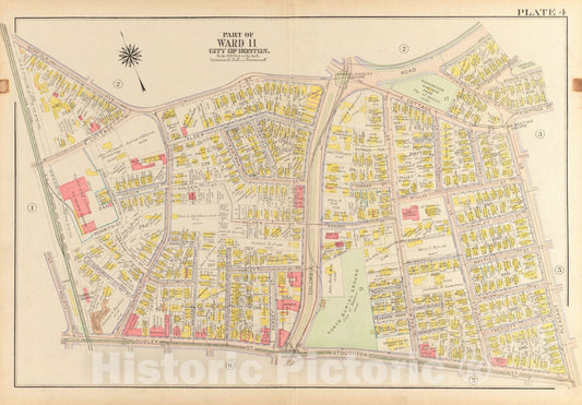 Historical Map, 1918 Atlas of The City of Boston, Dorchester : Plate 4, Vintage Wall Art