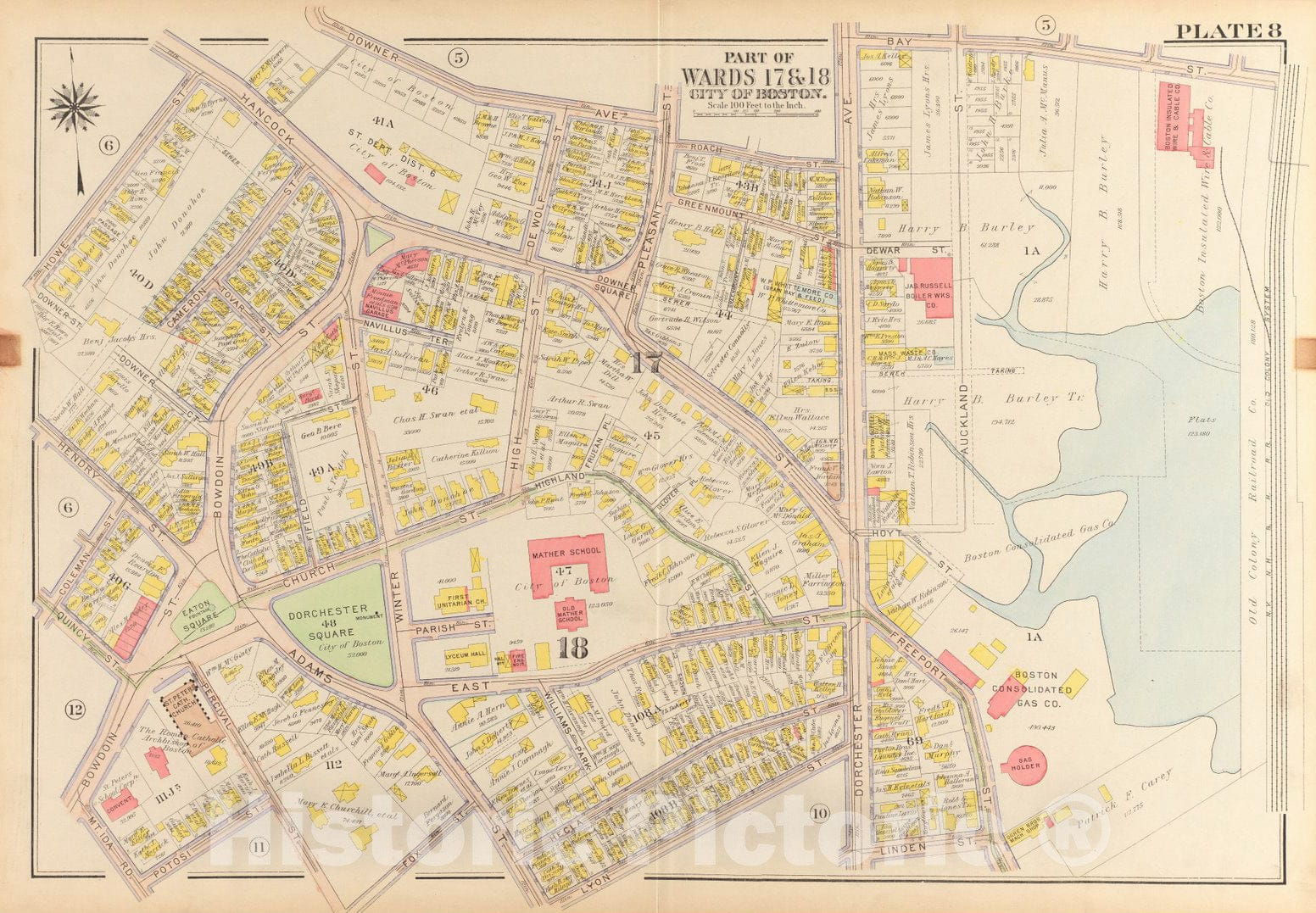Historical Map, 1918 Atlas of The City of Boston, Dorchester : Plate 8, Vintage Wall Art