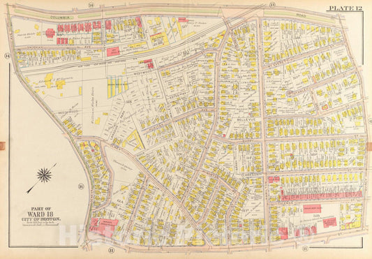Historical Map, 1918 Atlas of The City of Boston, Dorchester : Plate 12, Vintage Wall Art