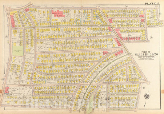 Historical Map, 1918 Atlas of The City of Boston, Dorchester : Plate 17, Vintage Wall Art