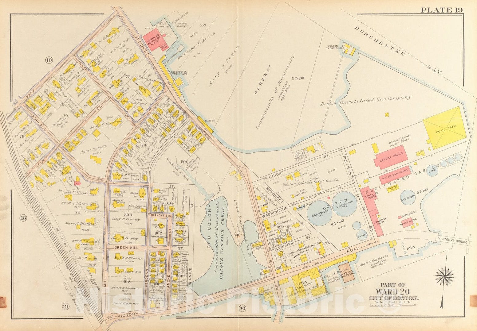 Historical Map, 1918 Atlas of The City of Boston, Dorchester : Plate 19, Vintage Wall Art