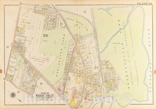 Historical Map, 1918 Atlas of The City of Boston, Dorchester : Plate 34, Vintage Wall Art