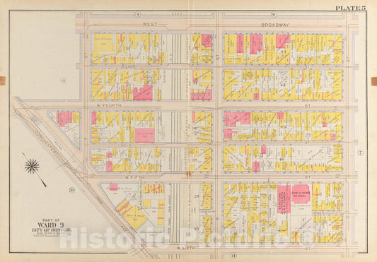 Historical Map, 1919 Atlas of The City of Boston, South Boston : Plate 5, Vintage Wall Art
