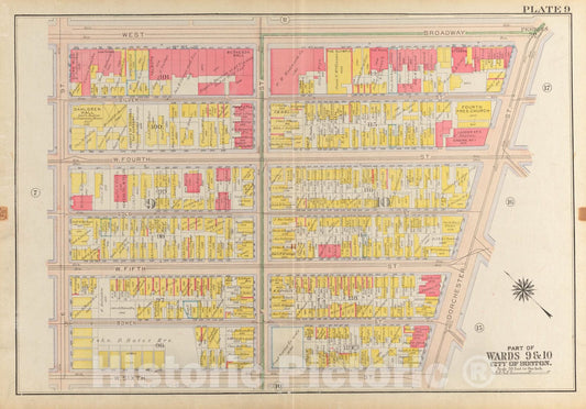 Historical Map, 1919 Atlas of The City of Boston, South Boston : Plate 9, Vintage Wall Art
