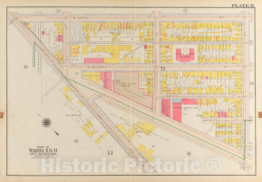 Historical Map, 1919 Atlas of the city of Boston, South Boston : plate 11, Vintage Wall Art