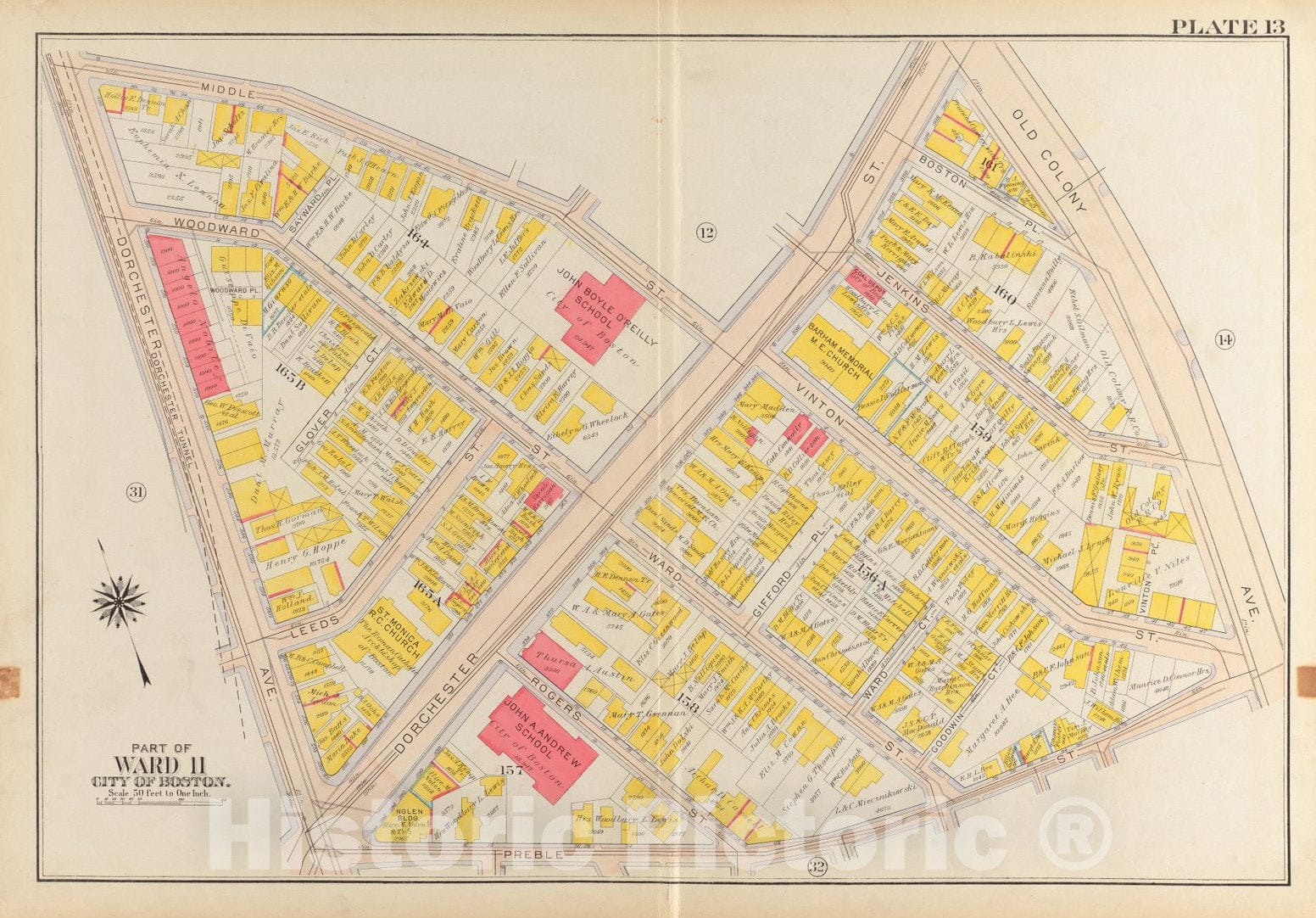 Historical Map, 1919 Atlas of The City of Boston, South Boston : Plate 13, Vintage Wall Art