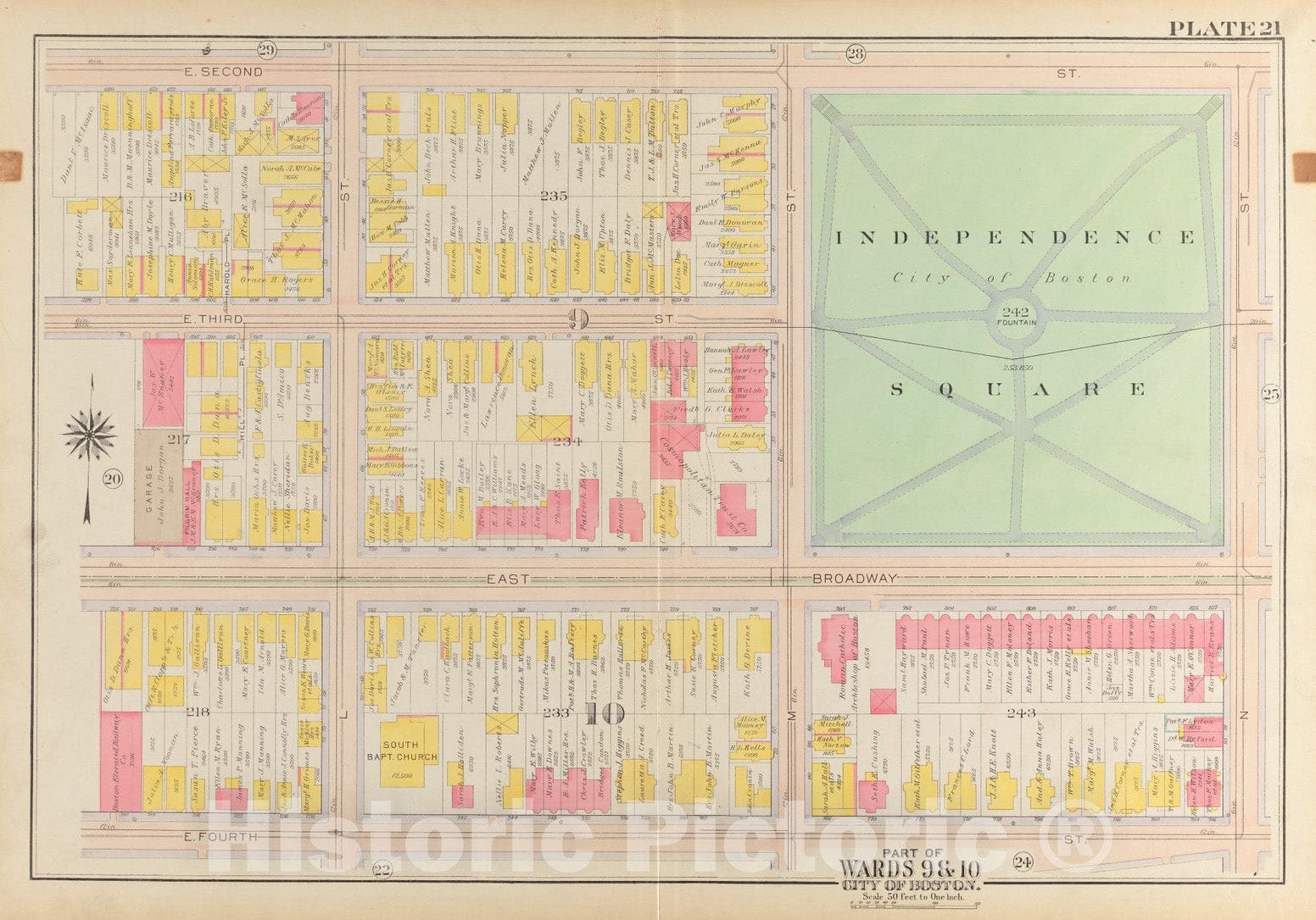 Historical Map, 1919 Atlas of The City of Boston, South Boston : Plate 21, Vintage Wall Art
