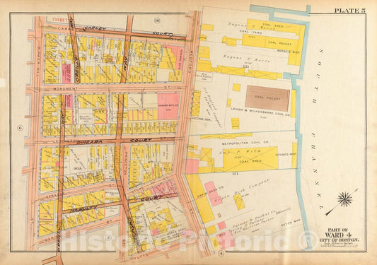 Historical Map, 1922 Atlas of The City of Boston, Charlestown and East Boston : Plate 5, Vintage Wall Art