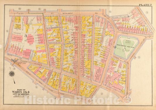 Historical Map, 1922 Atlas of The City of Boston, Charlestown and East Boston : Plate 7, Vintage Wall Art