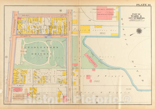 Historical Map, 1922 Atlas of the city of Boston, Charlestown and East Boston : plate 14, Vintage Wall Art