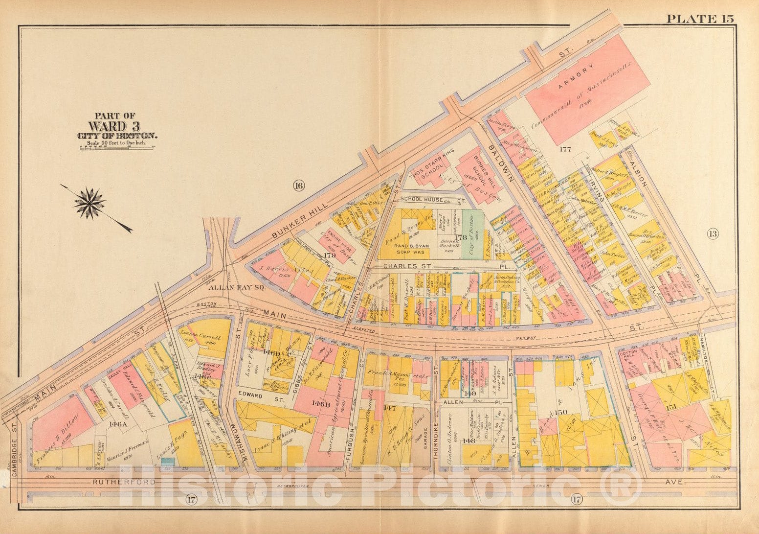 Historical Map, 1922 Atlas of The City of Boston, Charlestown and East Boston : Plate 15, Vintage Wall Art