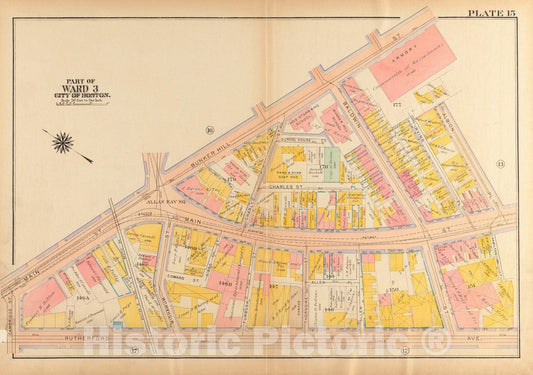 Historical Map, 1922 Atlas of The City of Boston, Charlestown and East Boston : Plate 15, Vintage Wall Art