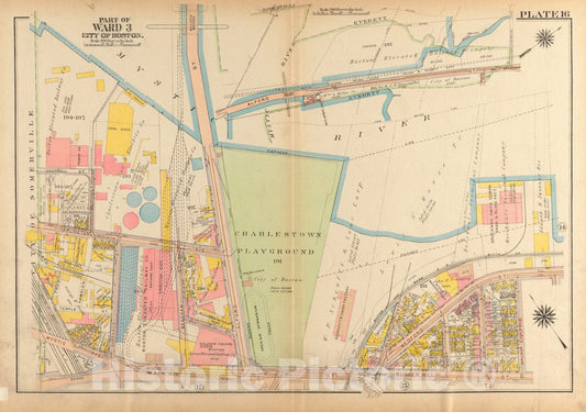 Historical Map, 1922 Atlas of The City of Boston, Charlestown and East Boston : Plate 16, Vintage Wall Art