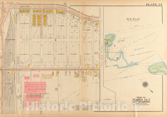 Historical Map, 1922 Atlas of The City of Boston, Charlestown and East Boston : Plate 24, Vintage Wall Art