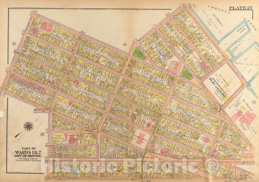 Historical Map, 1922 Atlas of The City of Boston, Charlestown and East Boston : Plate 27, Vintage Wall Art