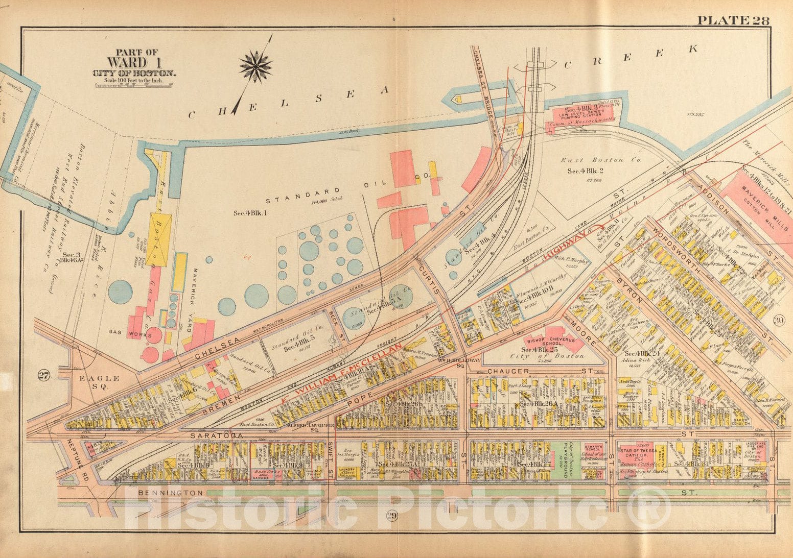 Historical Map, 1922 Atlas of The City of Boston, Charlestown and East Boston : Plate 28, Vintage Wall Art