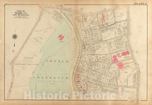 Historical Map, 1924 Atlas of The City of Boston, West Roxbury : Plate 6, Vintage Wall Art