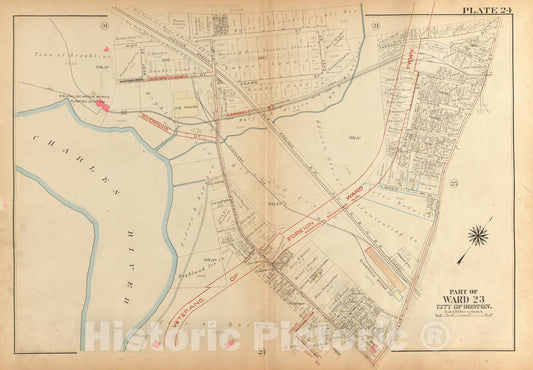 Historical Map, 1924 Atlas of The City of Boston, West Roxbury : Plate 24, Vintage Wall Art