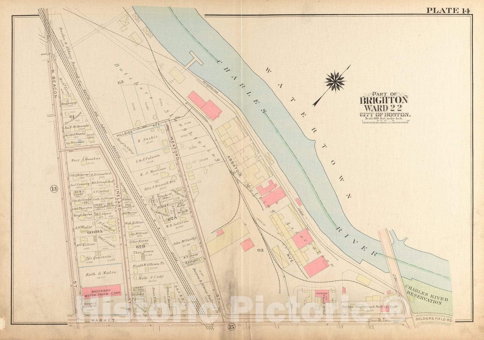 Historical Map, 1925 Atlas of the city of Boston, Brighton : plate 14, Vintage Wall Art