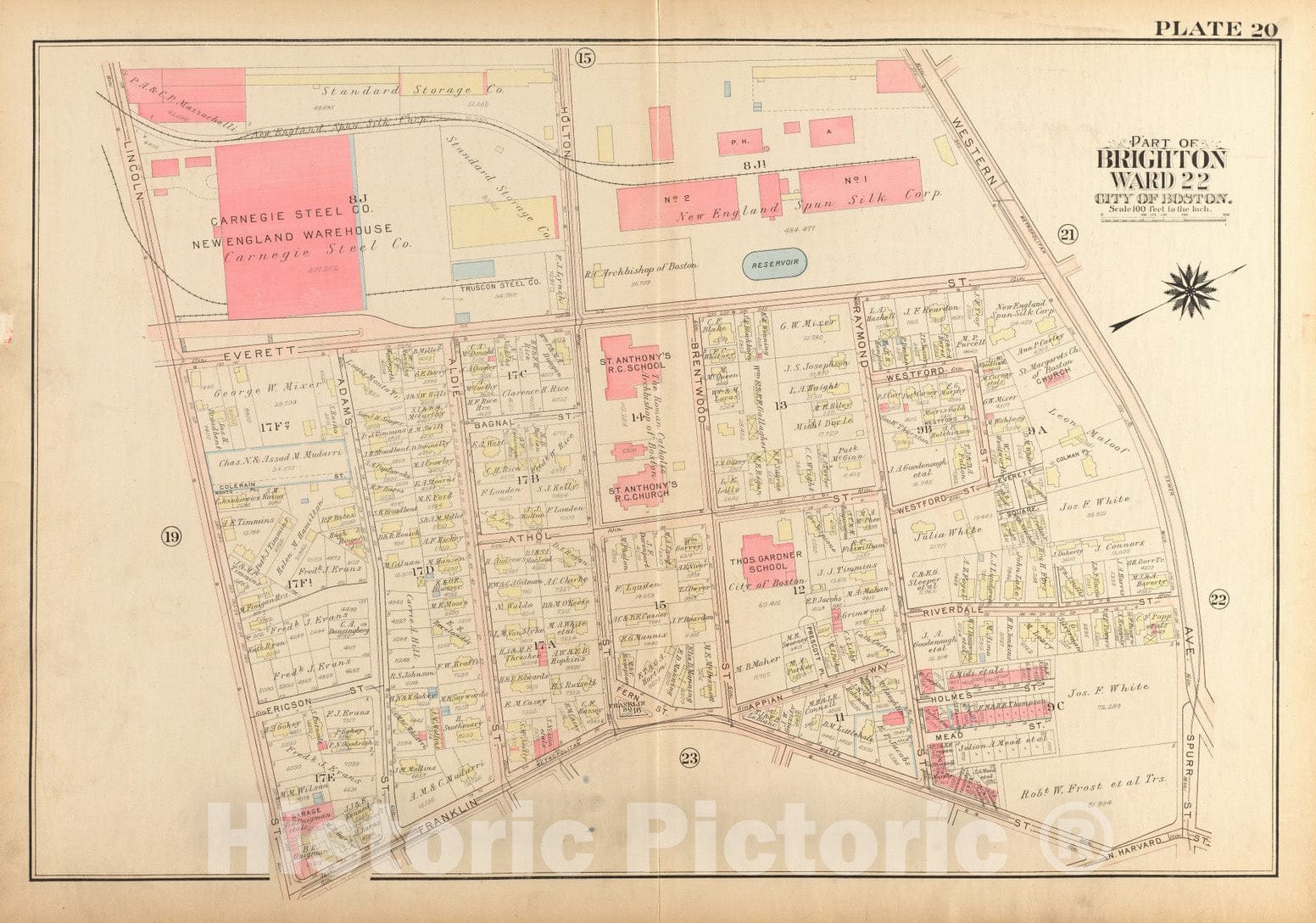 Historical Map, 1925 Atlas of The City of Boston, Brighton : Plate 20, Vintage Wall Art