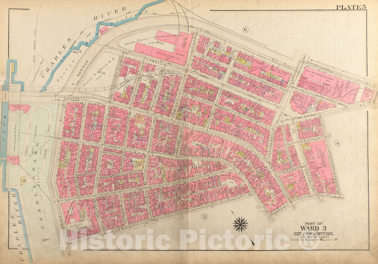 Historical Map, 1928 Atlas of The City of Boston, Boston Proper and Back Bay : Plate 5, Vintage Wall Art