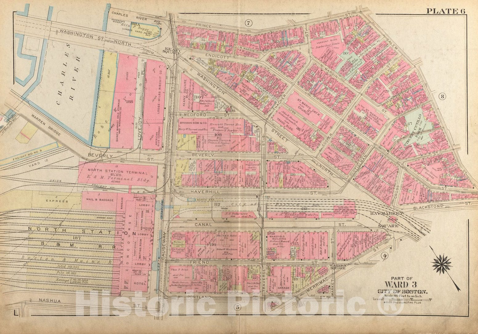 Historical Map, 1928 Atlas of The City of Boston, Boston Proper and Back Bay : Plate 6, Vintage Wall Art