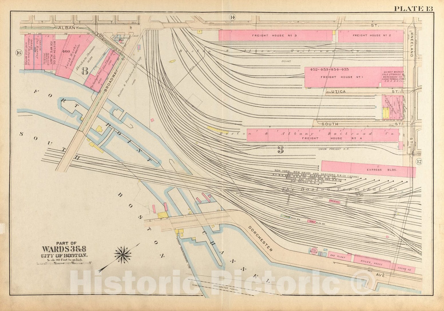 Historical Map, 1928 Atlas of The City of Boston, Boston Proper and Back Bay : Plate 13, Vintage Wall Art