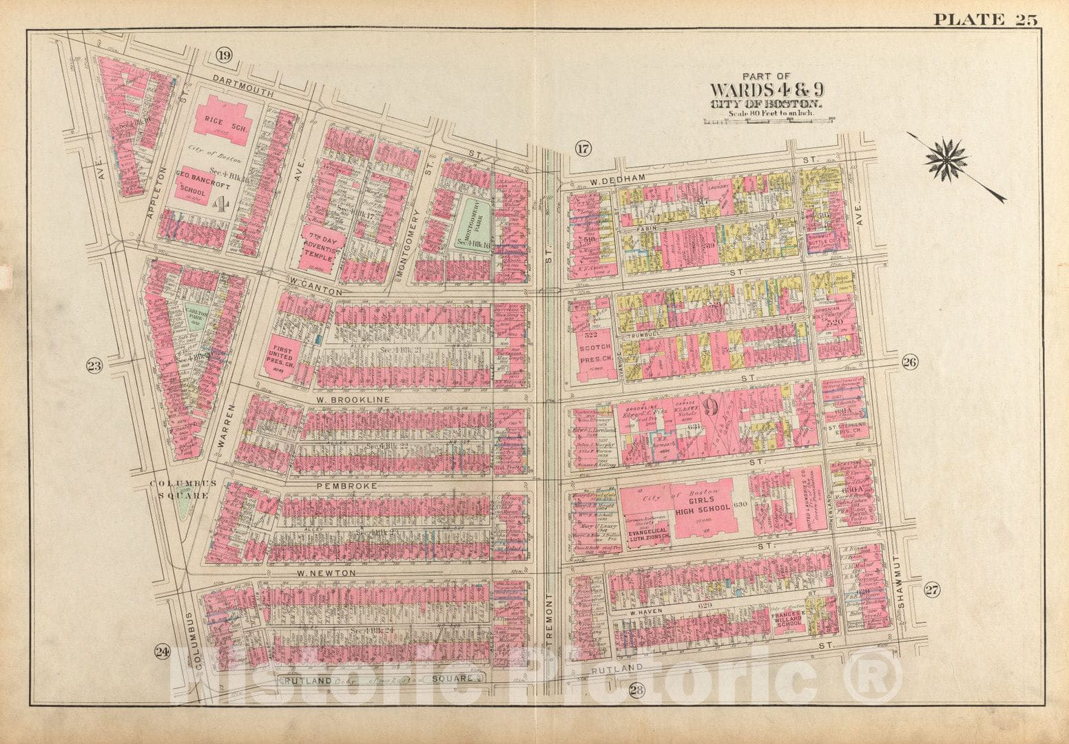 Historical Map, 1928 Atlas of The City of Boston, Boston Proper and Back Bay : Plate 25, Vintage Wall Art
