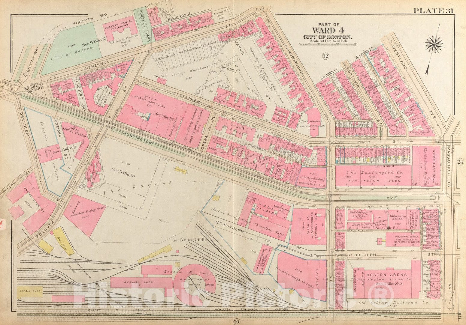 Historical Map, 1928 Atlas of The City of Boston, Boston Proper and Back Bay : Plate 31, Vintage Wall Art