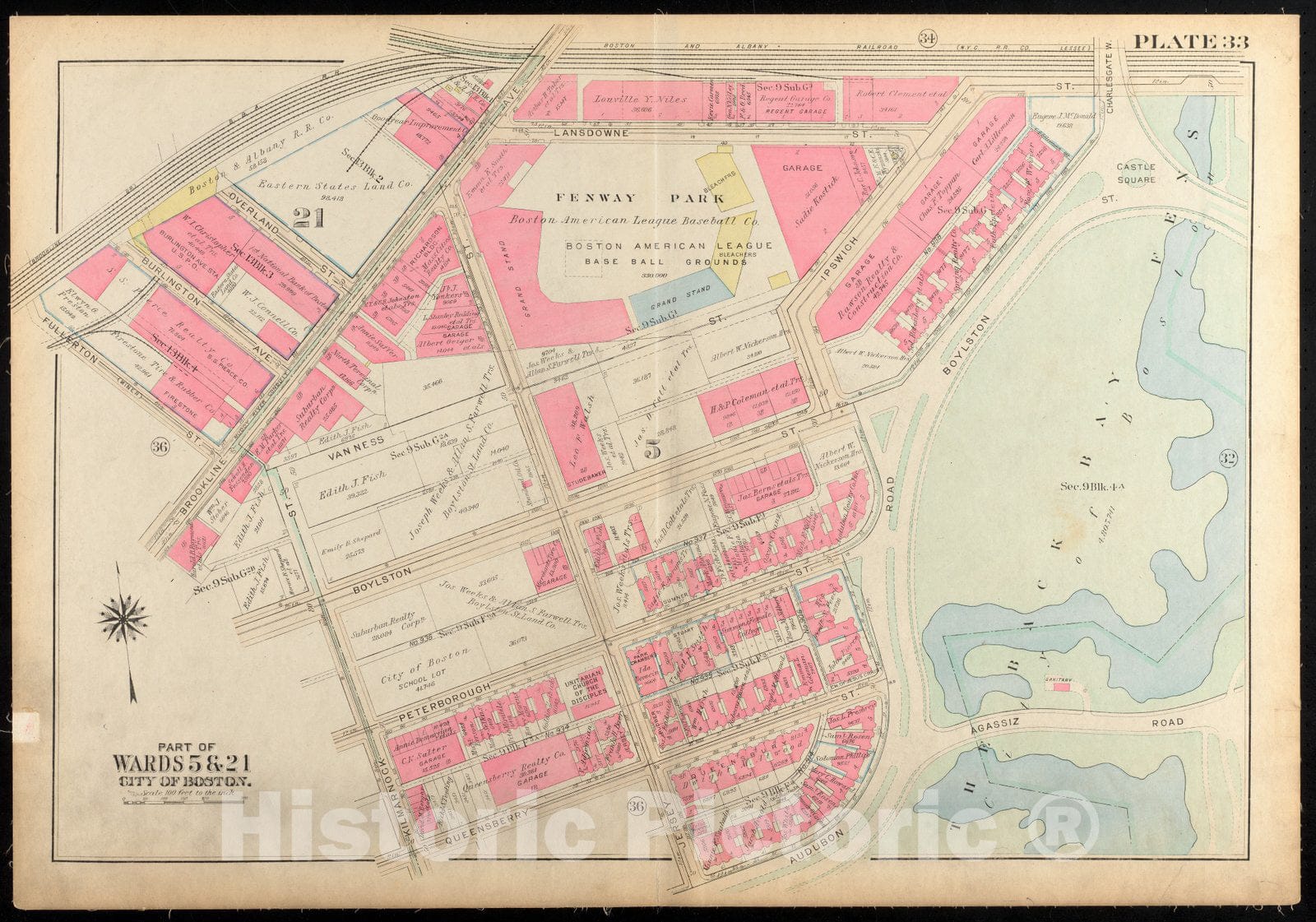 Historical Map, 1928 Atlas of the city of Boston, Boston proper and Back Bay : plate 33, Vintage Wall Art