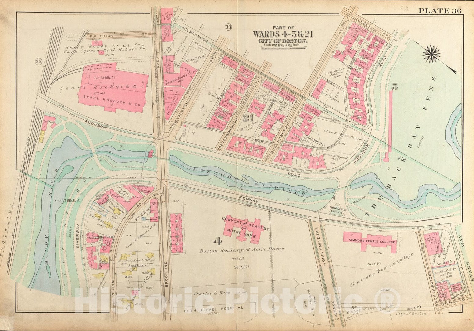 Historical Map, 1928 Atlas of The City of Boston, Boston Proper and Back Bay : Plate 36, Vintage Wall Art
