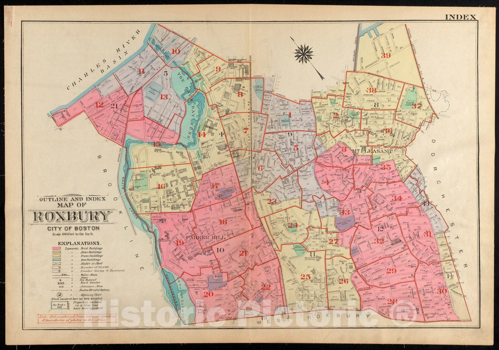 Historical Map, 1931 Outline and Index map of Roxbury, City of Boston, Vintage Wall Art