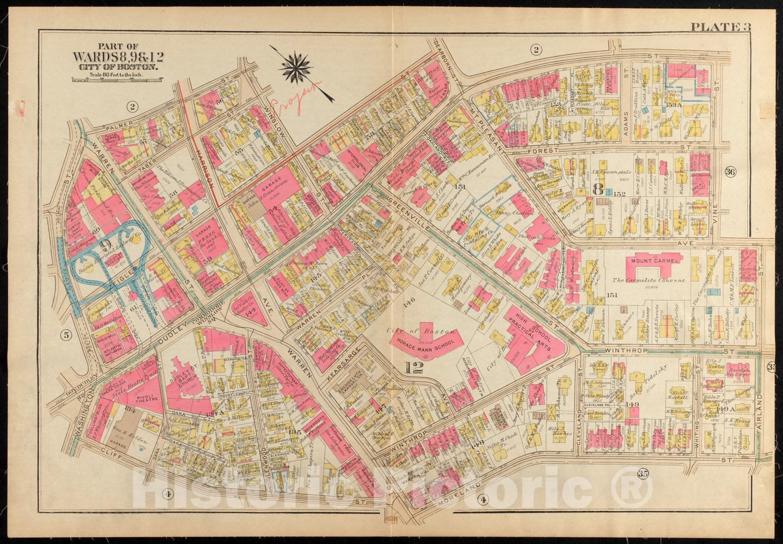 Historical Map, 1931 Atlas of The City of Boston, Roxbury : Plate 3, Vintage Wall Art
