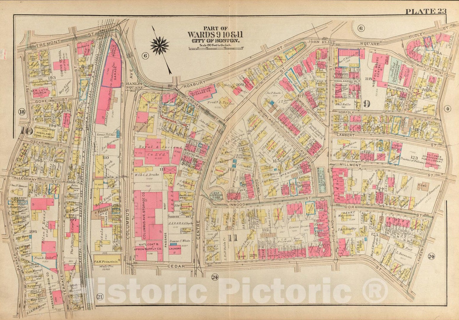 Historical Map, 1931 Atlas of The City of Boston, Roxbury : Plate 23, Vintage Wall Art