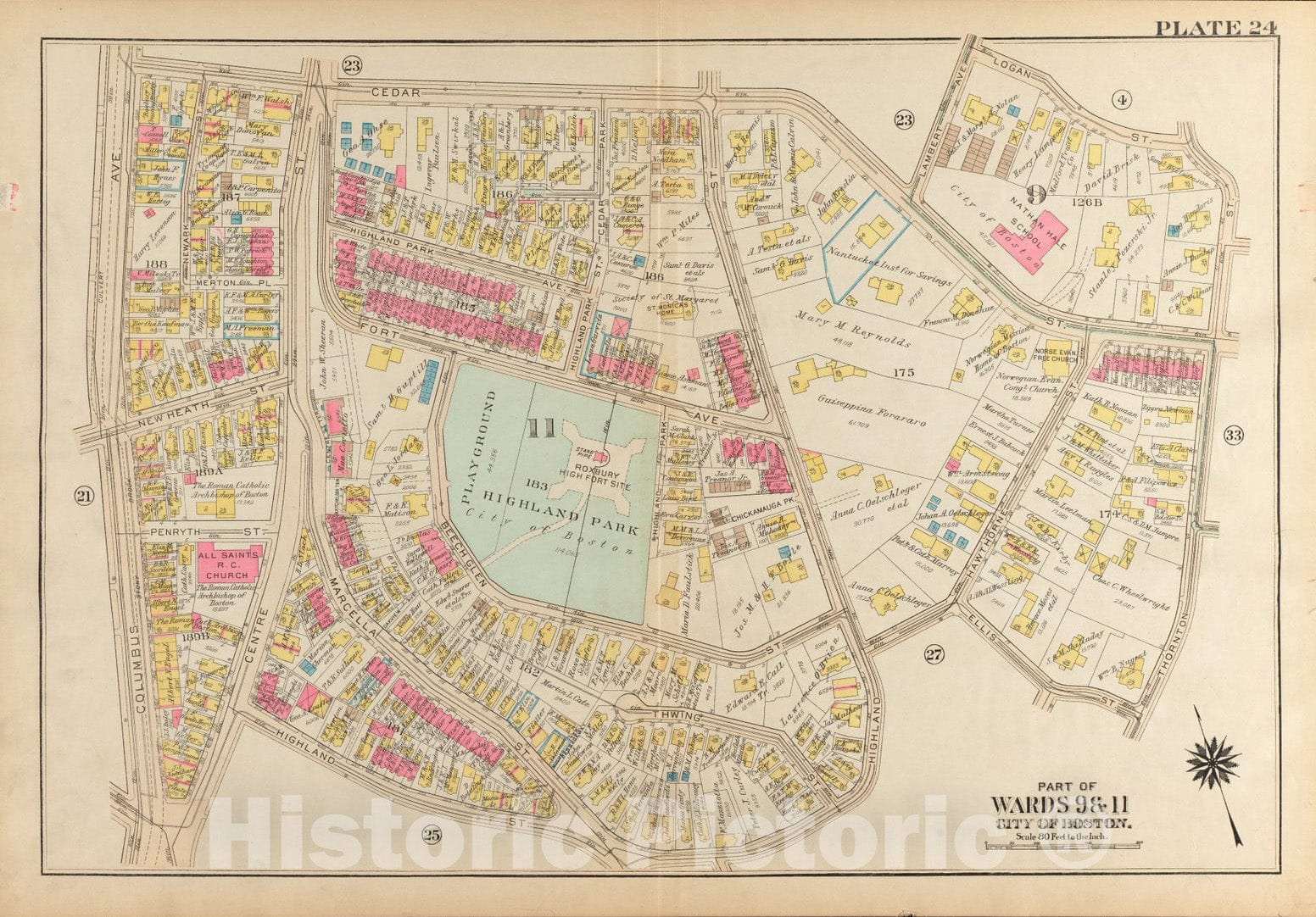 Historical Map, 1931 Atlas of the city of Boston, Roxbury : plate 24, Vintage Wall Art