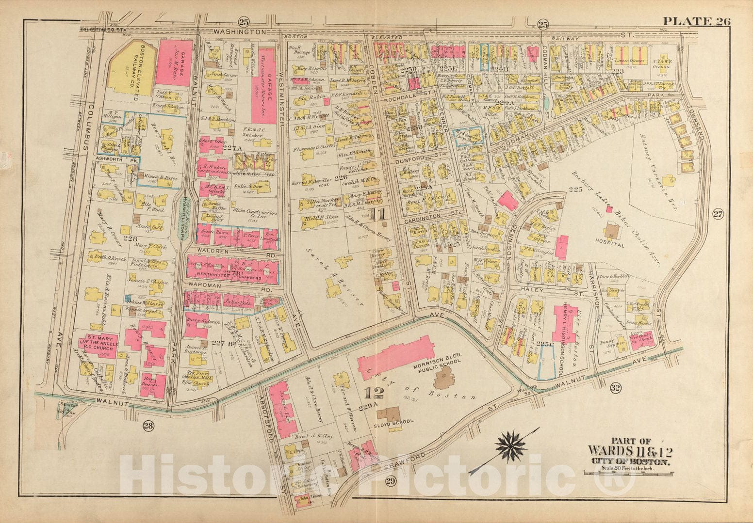 Historical Map, 1931 Atlas of The City of Boston, Roxbury : Plate 26, Vintage Wall Art