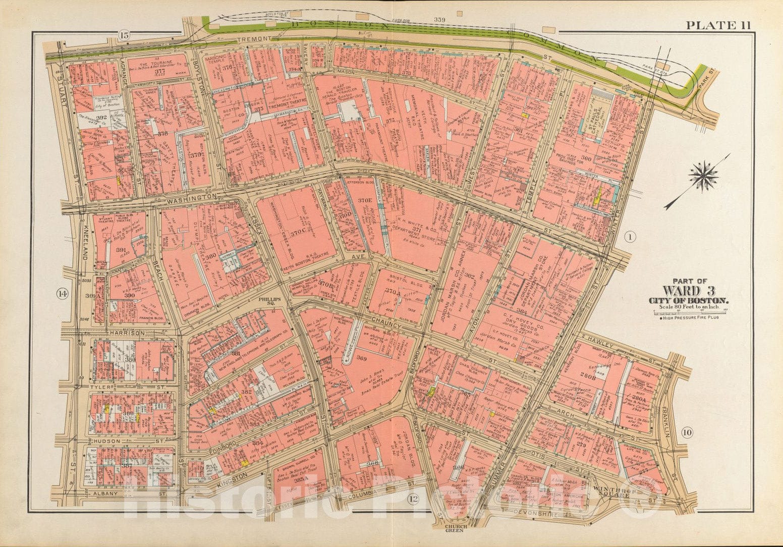 Historical Map, 1938 Atlas of The City of Boston, Boston Proper and Back Bay : Plate 11, Vintage Wall Art