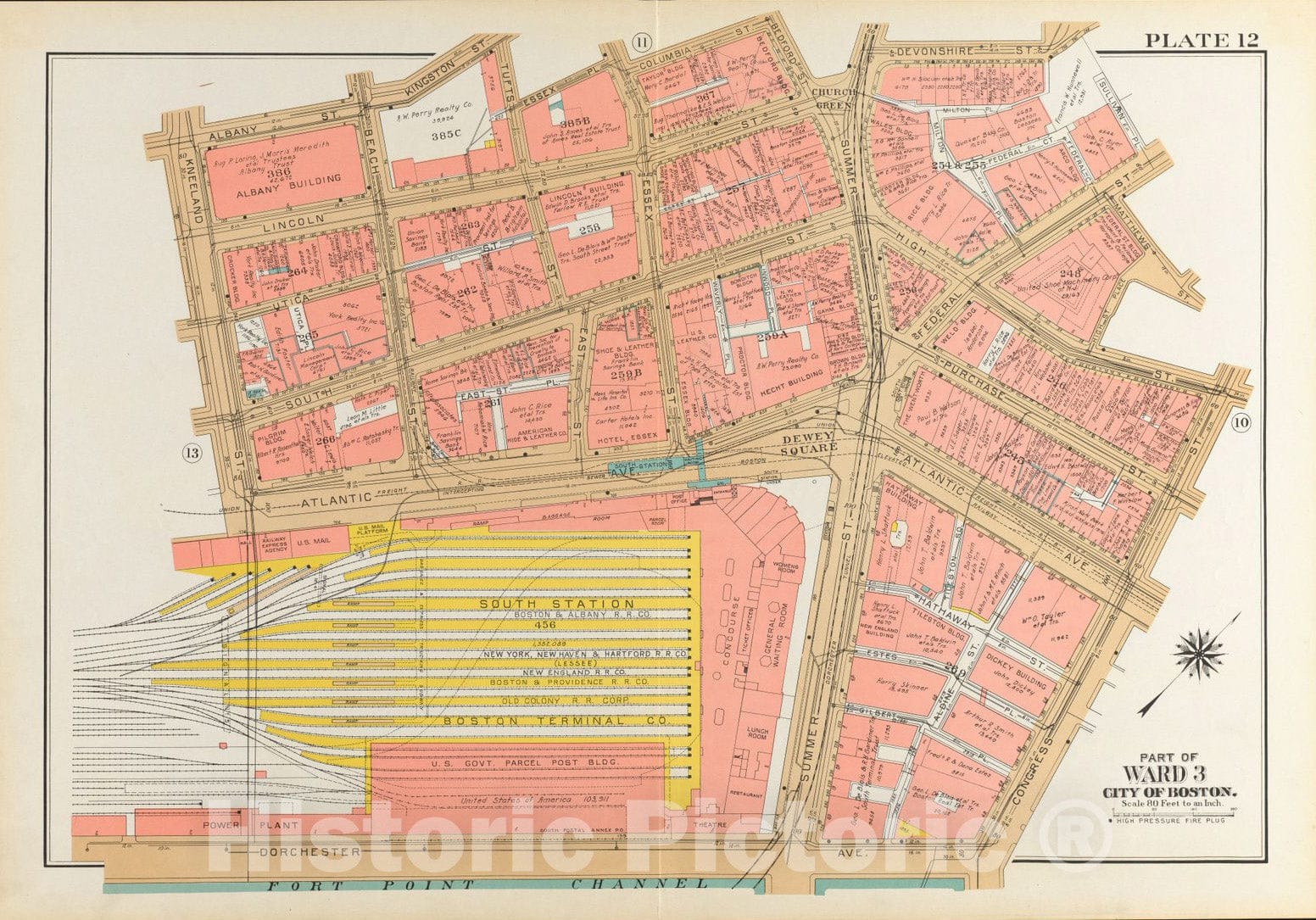 Historical Map, 1938 Atlas of The City of Boston, Boston Proper and Back Bay : Plate 12, Vintage Wall Art