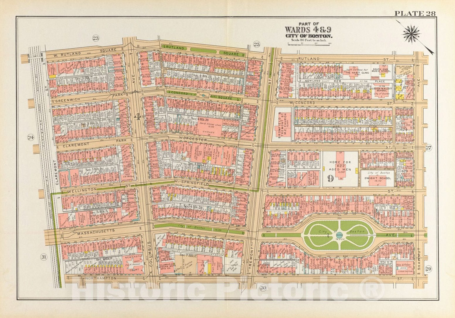 Historical Map, 1938 Atlas of The City of Boston, Boston Proper and Back Bay : Plate 28, Vintage Wall Art