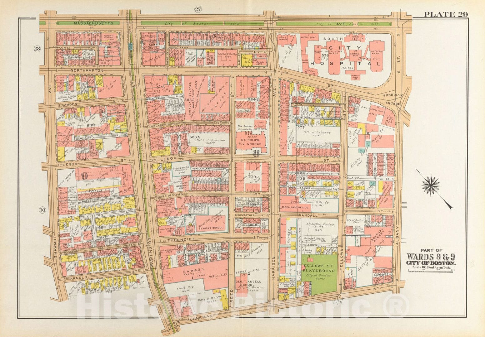 Historical Map, 1938 Atlas of The City of Boston, Boston Proper and Back Bay : Plate 29, Vintage Wall Art