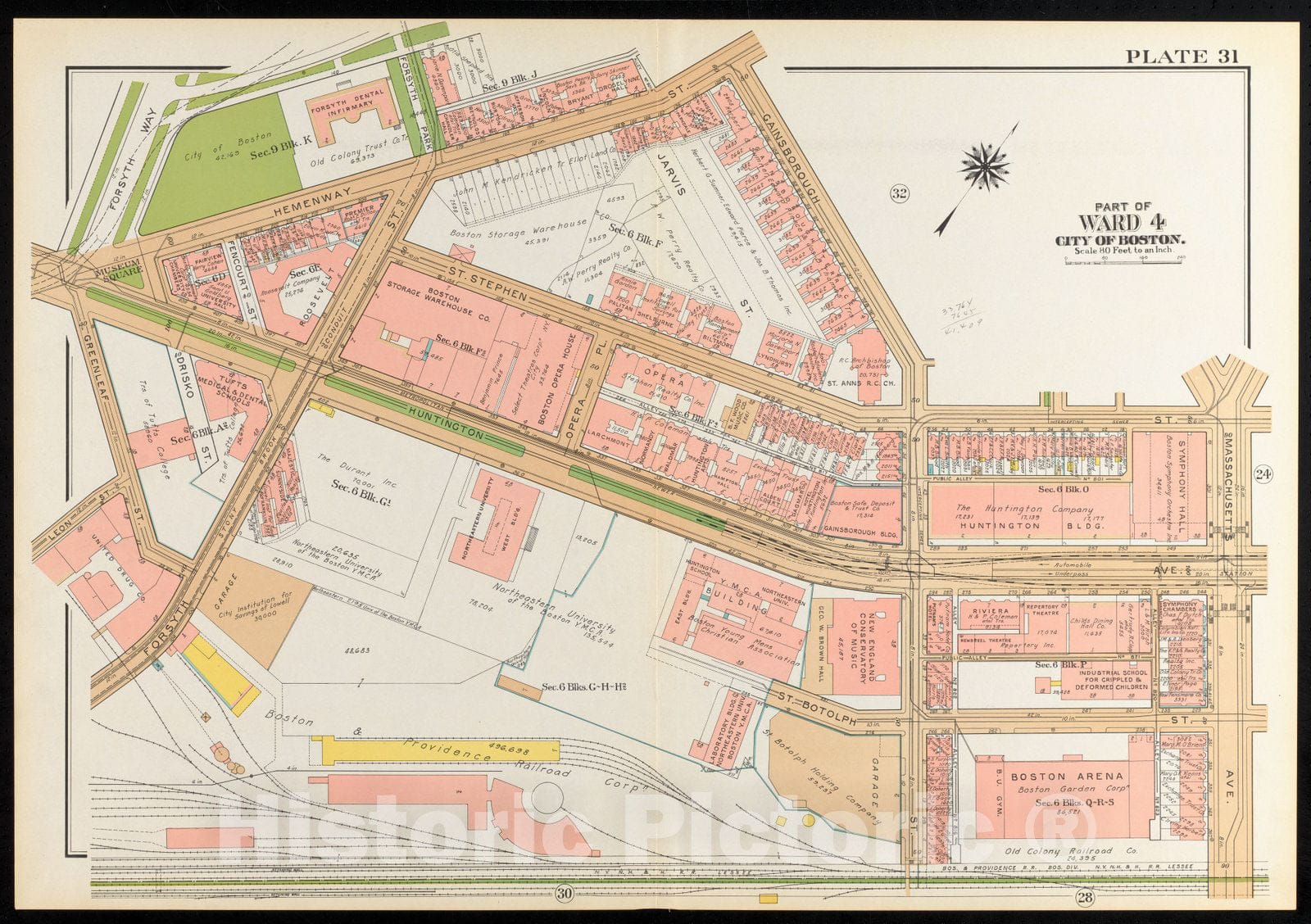 Historical Map, 1938 Atlas of The City of Boston, Boston Proper and Back Bay : Plate 31, Vintage Wall Art