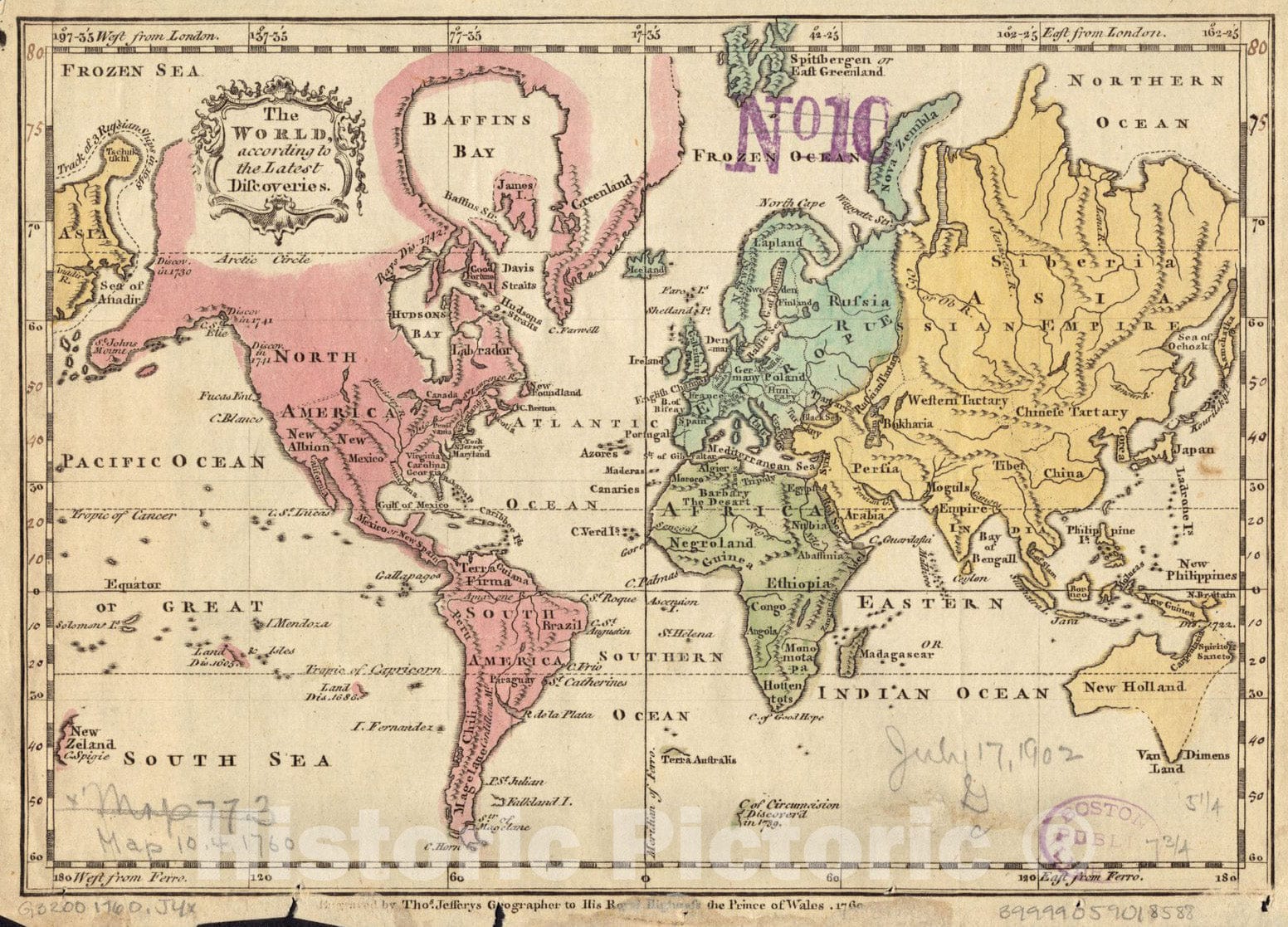 Historical Map, 1760 The World, According to The Latest Discoveries, Vintage Wall Art