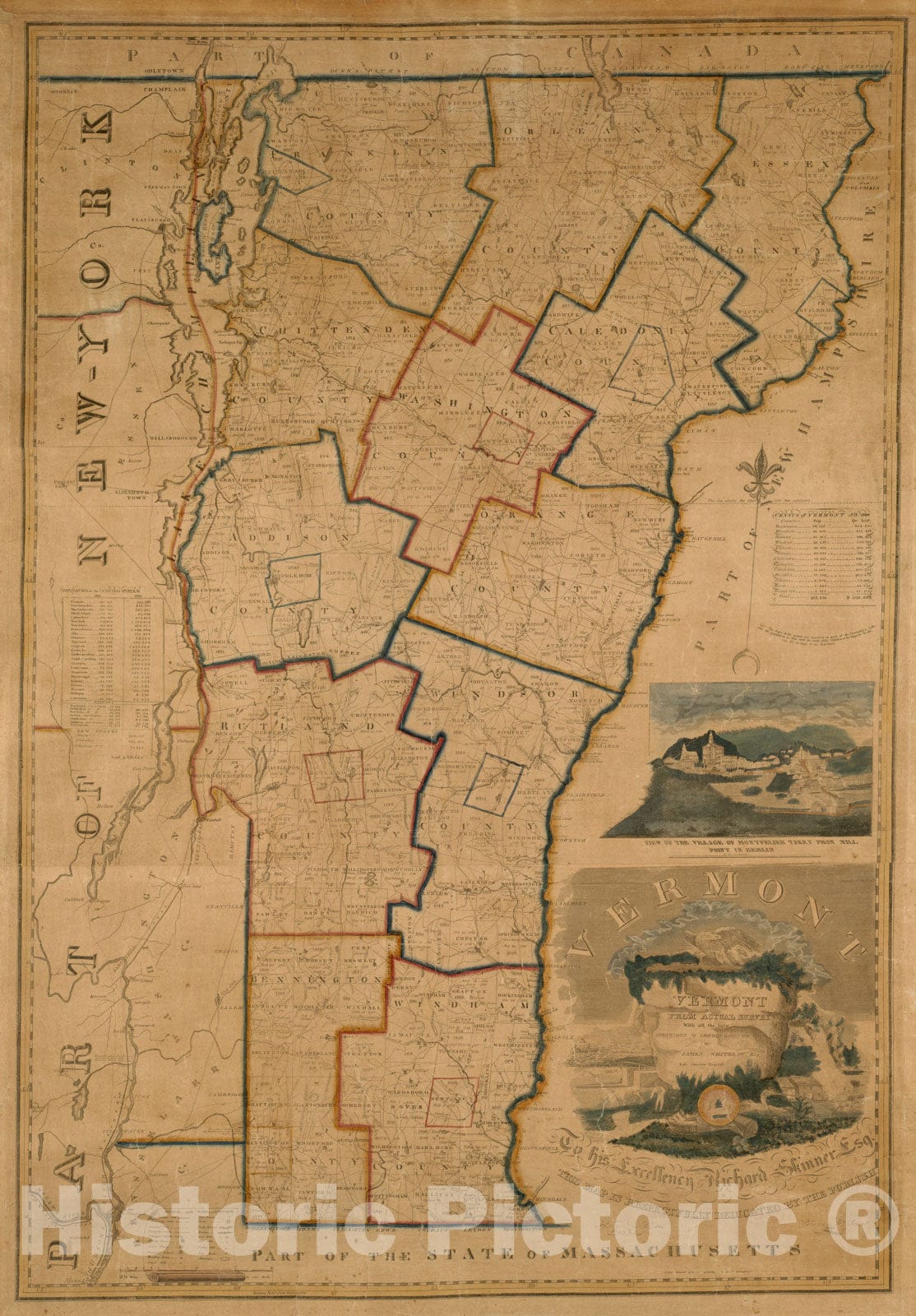 Historical Map, 1824 Vermont, from Actual Survey : with All The Late additions & improvements, Vintage Wall Art