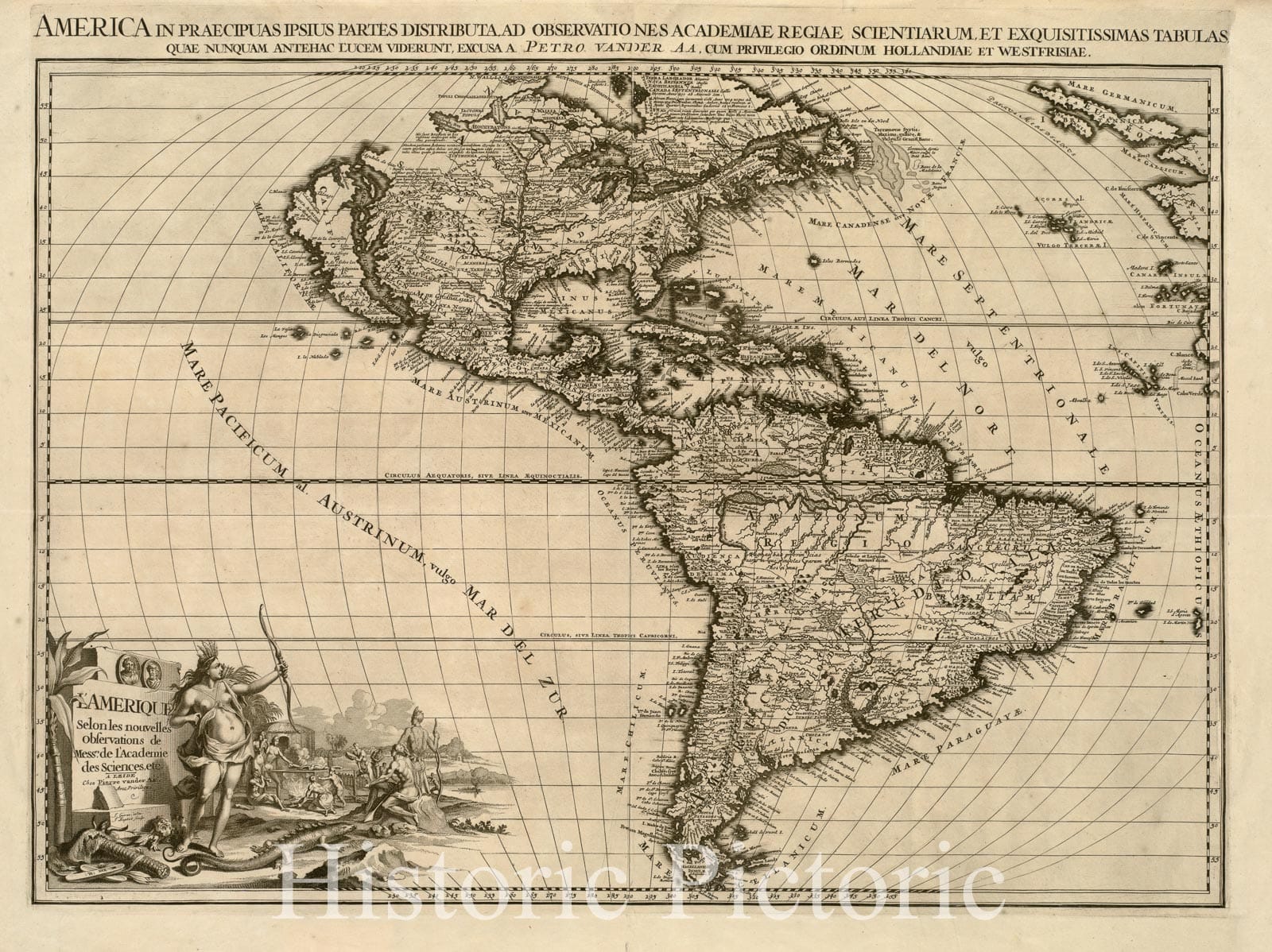 Historical Map, 1713 America in praecipuas ipsius partes distributa ad observationes Academiae regiae scientiarum, Vintage Wall Art