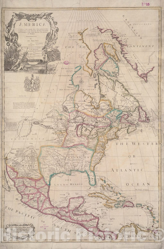 Historical Map, 1710 North America : Corrected from The Observation communicated to The Royal Society at London and The Royal Academy at Paris, Vintage Wall Art